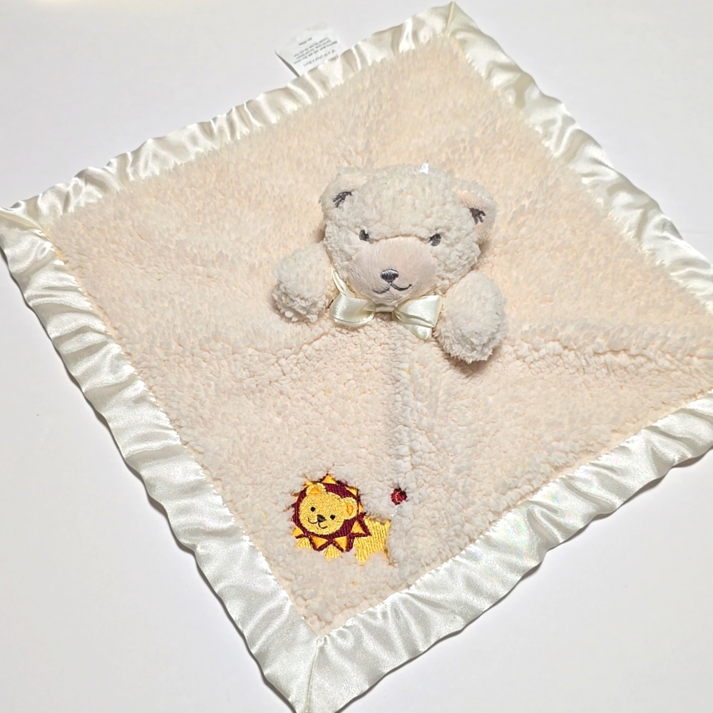 Tiddliwinks Unise Baby Cream Fuzzy Sherpa Bear Lion Satin Security Lovey Blanket